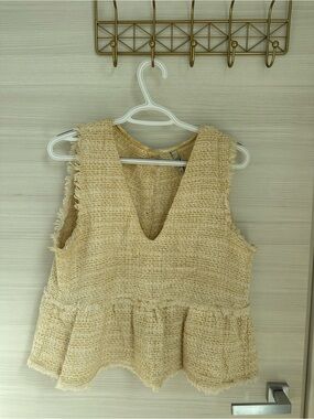 Zara butter yellow tweed top